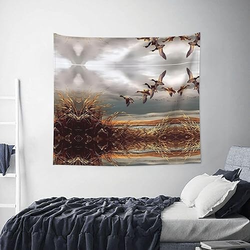 Miniatura 4 de BROLEO Tapiz de decoración de interiores con diseño de patos salvajes voladores de caza, 60 x 51 pulgadas, adecuado para colgar en la pared,
