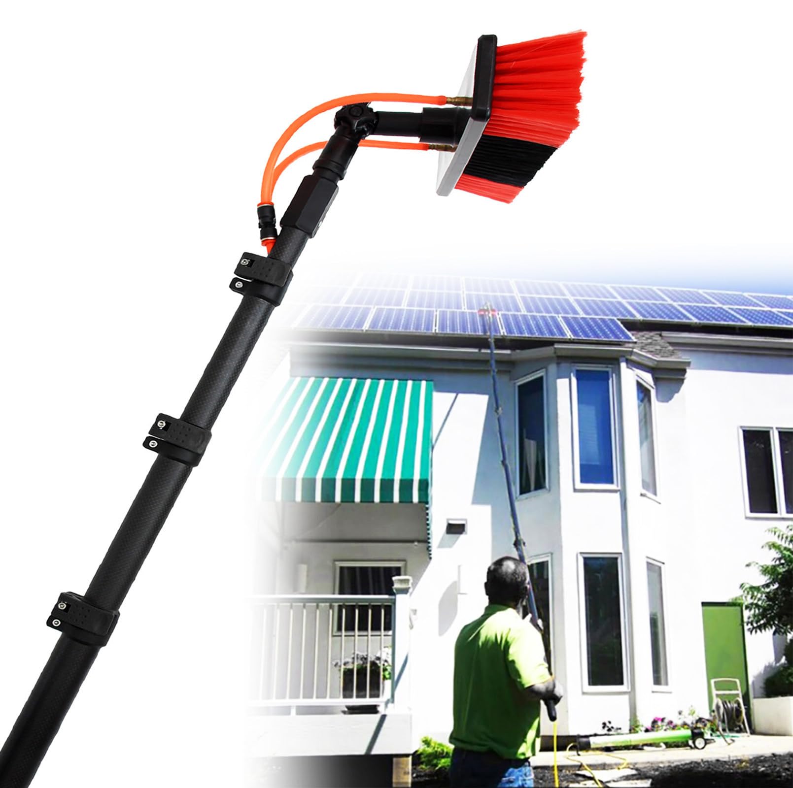 Kit Pulizia Pannelli fotovoltaici, 12FT~35FT Strumento per Pulizia del Pannello Solare, Kit Spazzola prolungata per Pannelli solari fotovoltaici, tetti Serre, finestre,5.4M/18FT