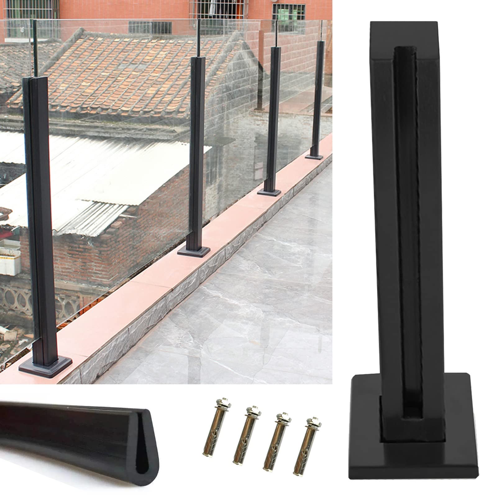 Postes cuadrados negros de 85 cm para barandilla de cubierta y seguridad de escaleras