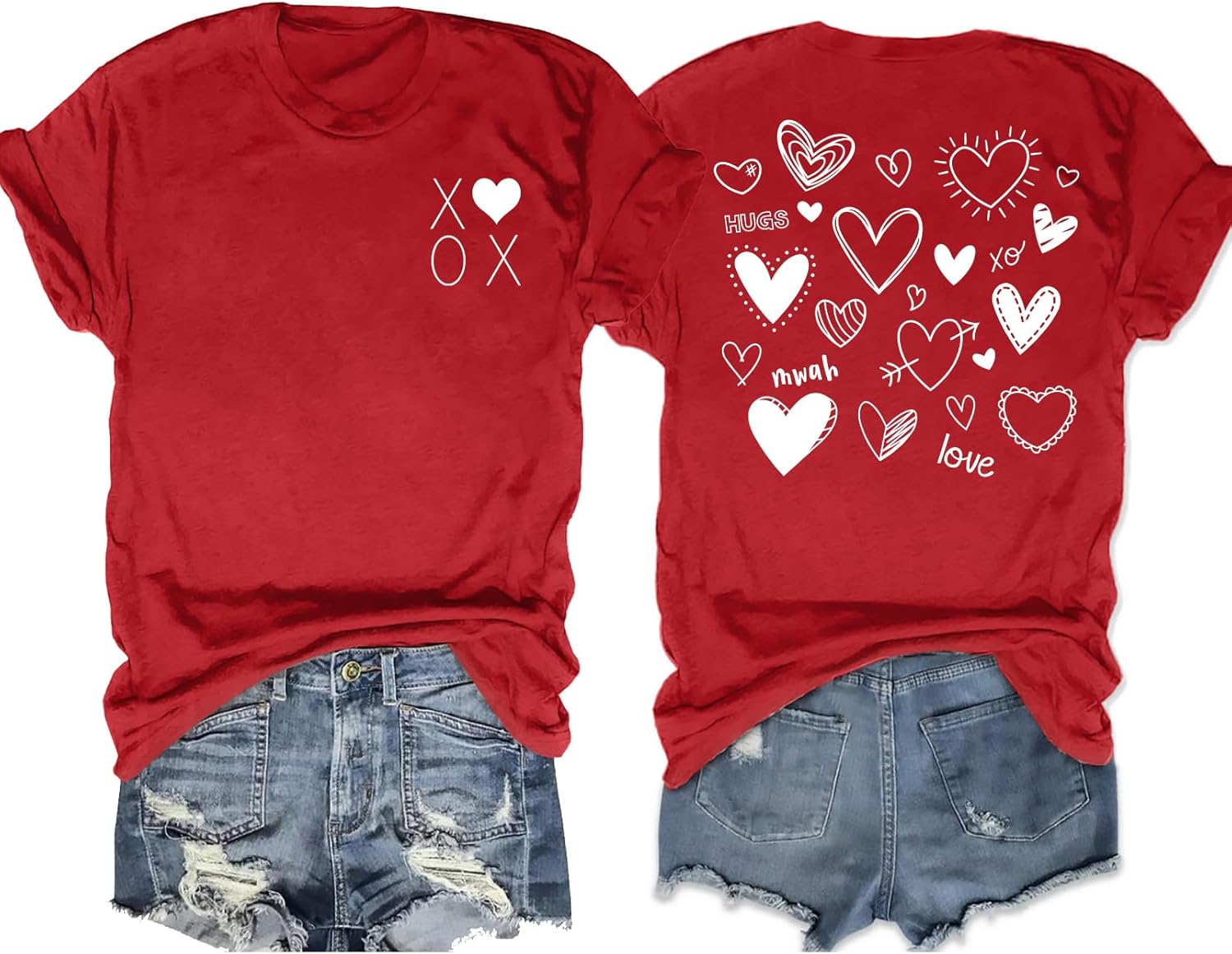 PICKID Valentines Shirts for Women: Love Heart Tshirt Red Heart Graphic Tee Casual Tops