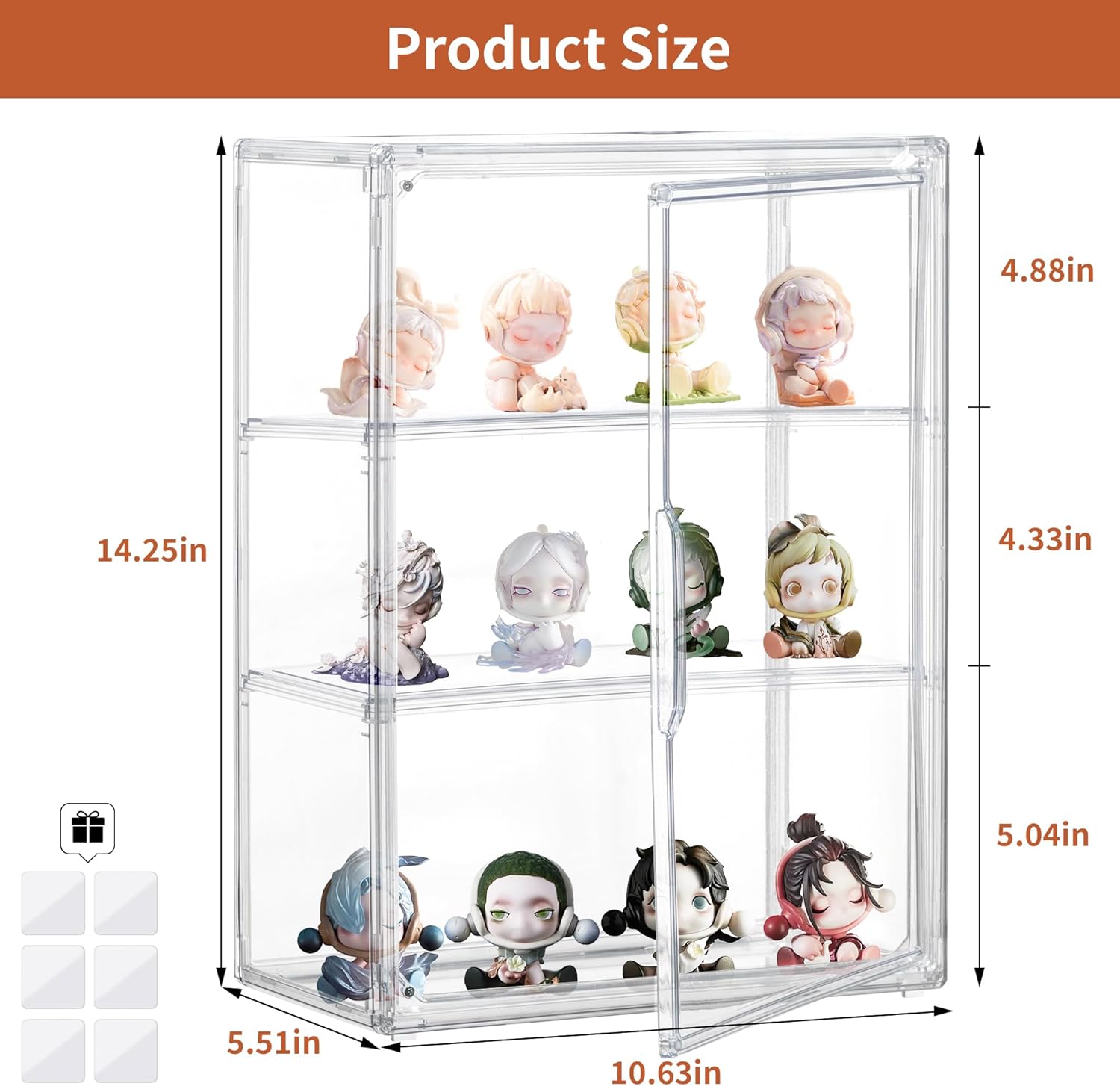 Attelite Acrylic Display Cases for Collectibles, 2 Pack 3 Layer Clear Display Case with Magnetic Door, Wall-Mounted Desktop Clear Showcase with 2 Adjustable Divider Storage Box for Action Figure