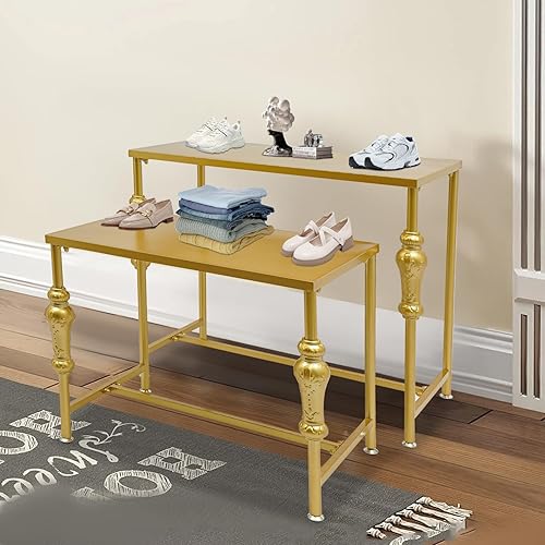 Miniatura 4 de Set of 2 Industrial Retail Display Tables, Metal Standing Clothing Shoes Display Rack, Boutique Display Riser, GarmentHandbag Display Stand Nesting