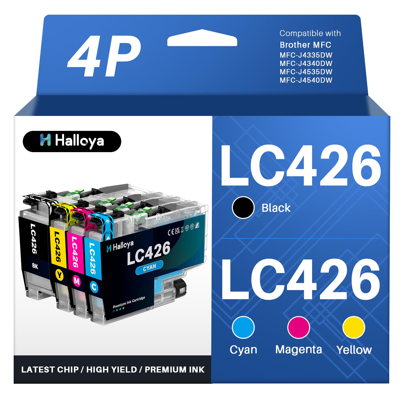 Halloya LC426 Patronen Kompatibel für Druckerpatronen Brother LC426 LC426XL LC-426XL LC426XLVAL LC-426XLVAL Multipack für Brother MFC-J4340DW MFC-J4540DW MFC-J4540DWXL (4Pack)