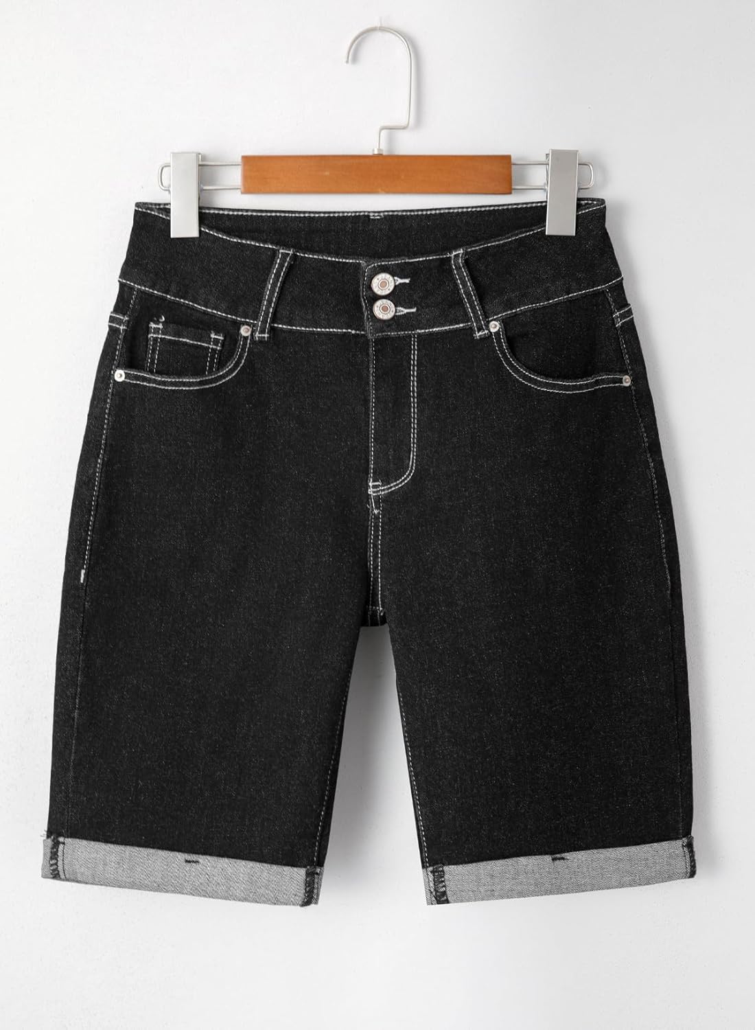 Sidefeel Women's Jean Shorts High Waisted Stretchy Bermuda Folded Hem Denim Summer Shorts - Image 6