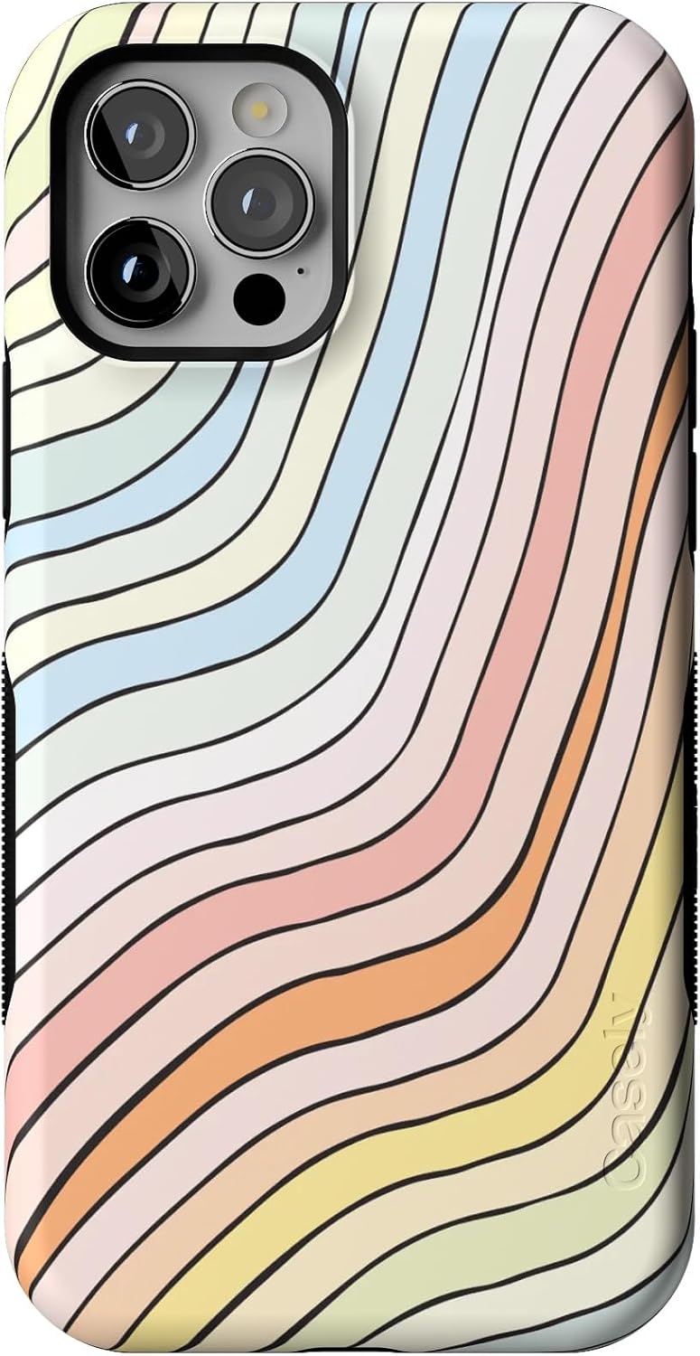 Casely iPhone 12/12 Pro Case | Ride The Wave | Pastel Rainbow Lined | Compatible with MagSafe | Bold Protective Case Design