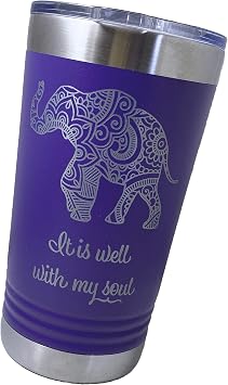 Elephant Tumbler, Custom Engraved with Your Name or Message, Choice of Travel Mug Color