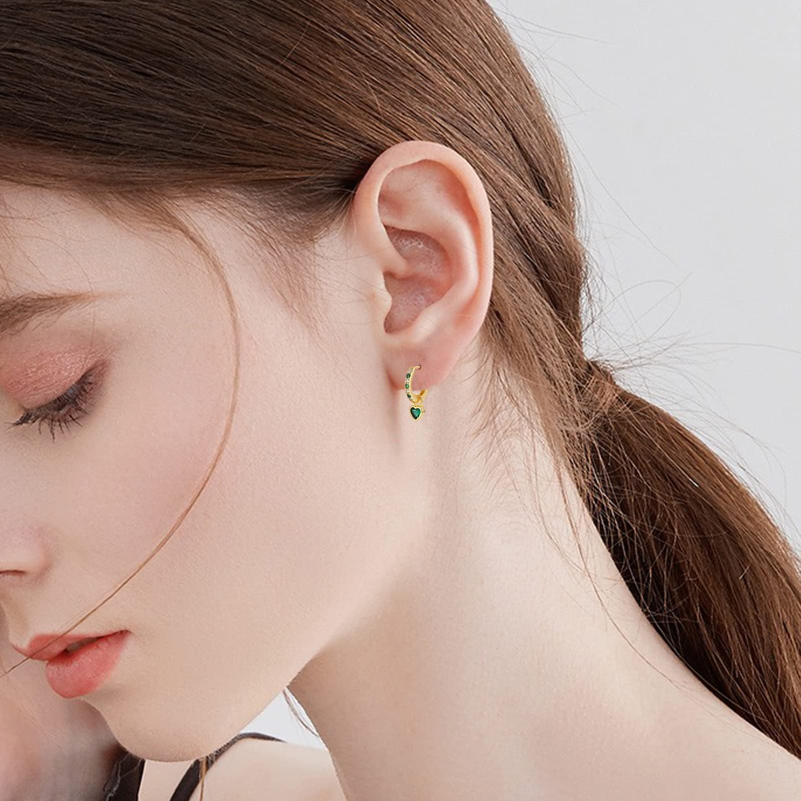 Orecchini Cerchio Oro Per Le Donne Orecchini Verdi Con Verde Cuore Goccia Oro Placcato Orecchini Dorati Ipoallergenico Cubic Zirconia Pendolo Verde Gioielli Per Le Ragazze
