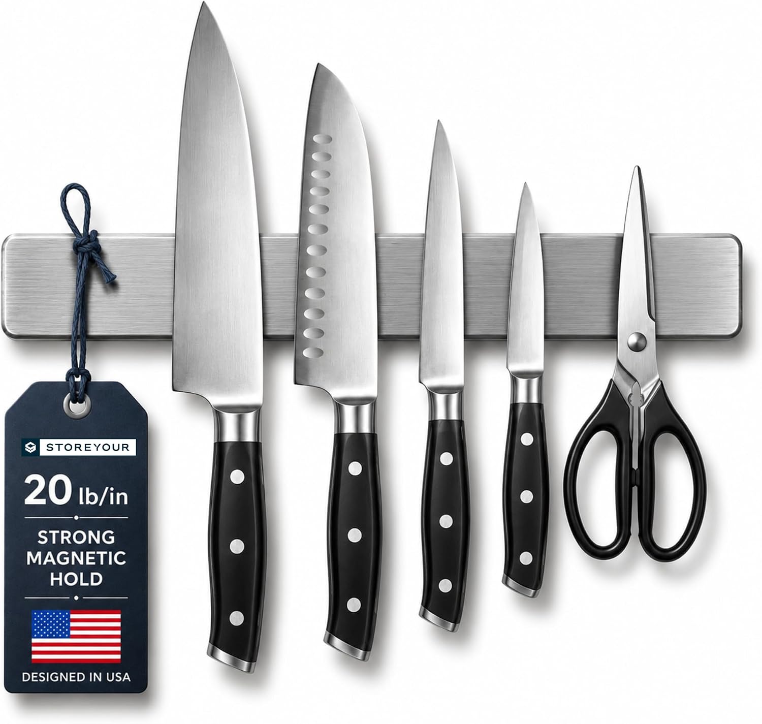 StoreYourBoard Stainless Steel Magnetic Knife Holder for Wall | 16“ Brushed Stainless Steel Knife Strip for Kitchen | Metal Magnetic Knife Holder with 20 lb/in Magnetic Strength | Kitchen Knife Holder