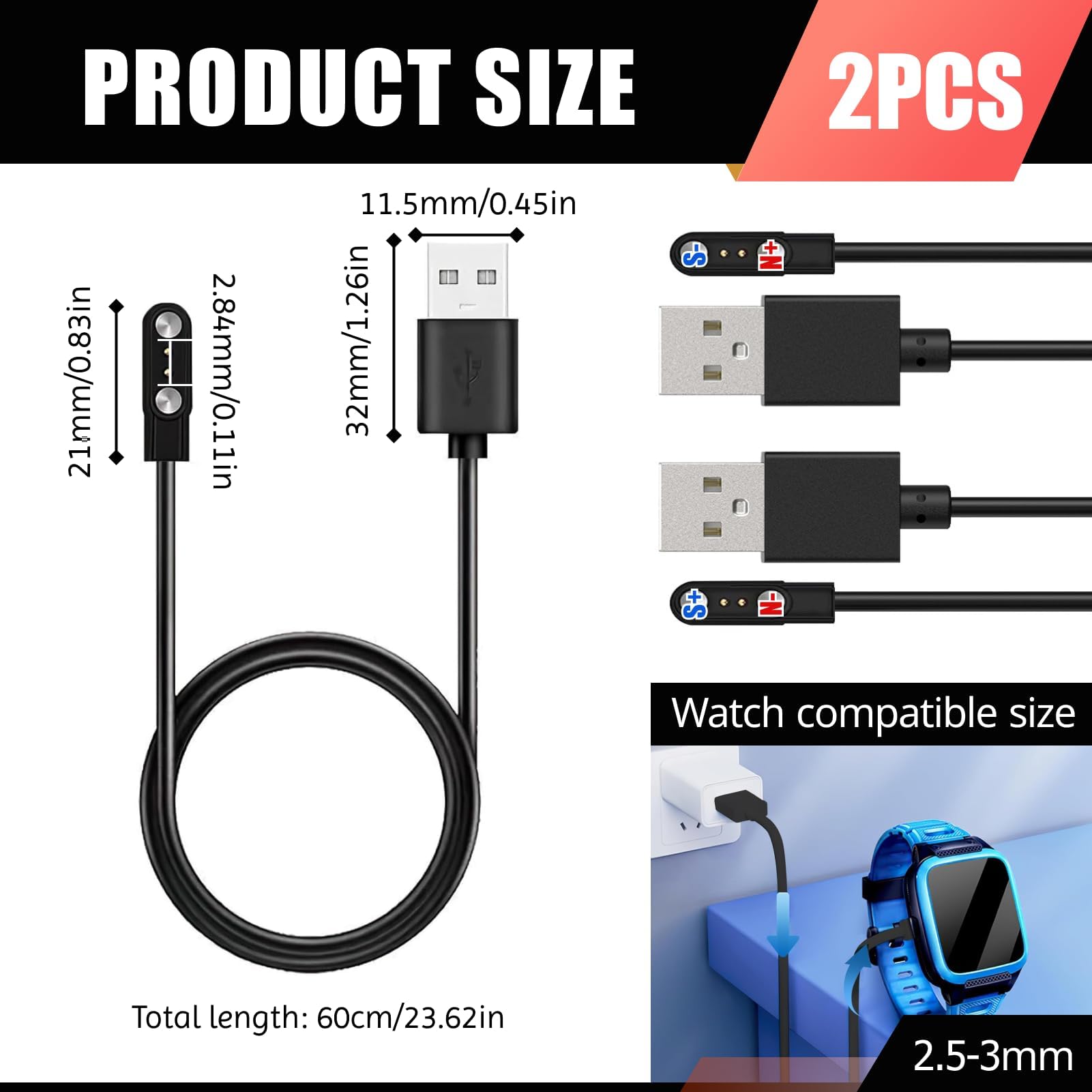 Chargeur Universel - Câble USB Magnétique à 2 Pôles 2 Pièces Pour