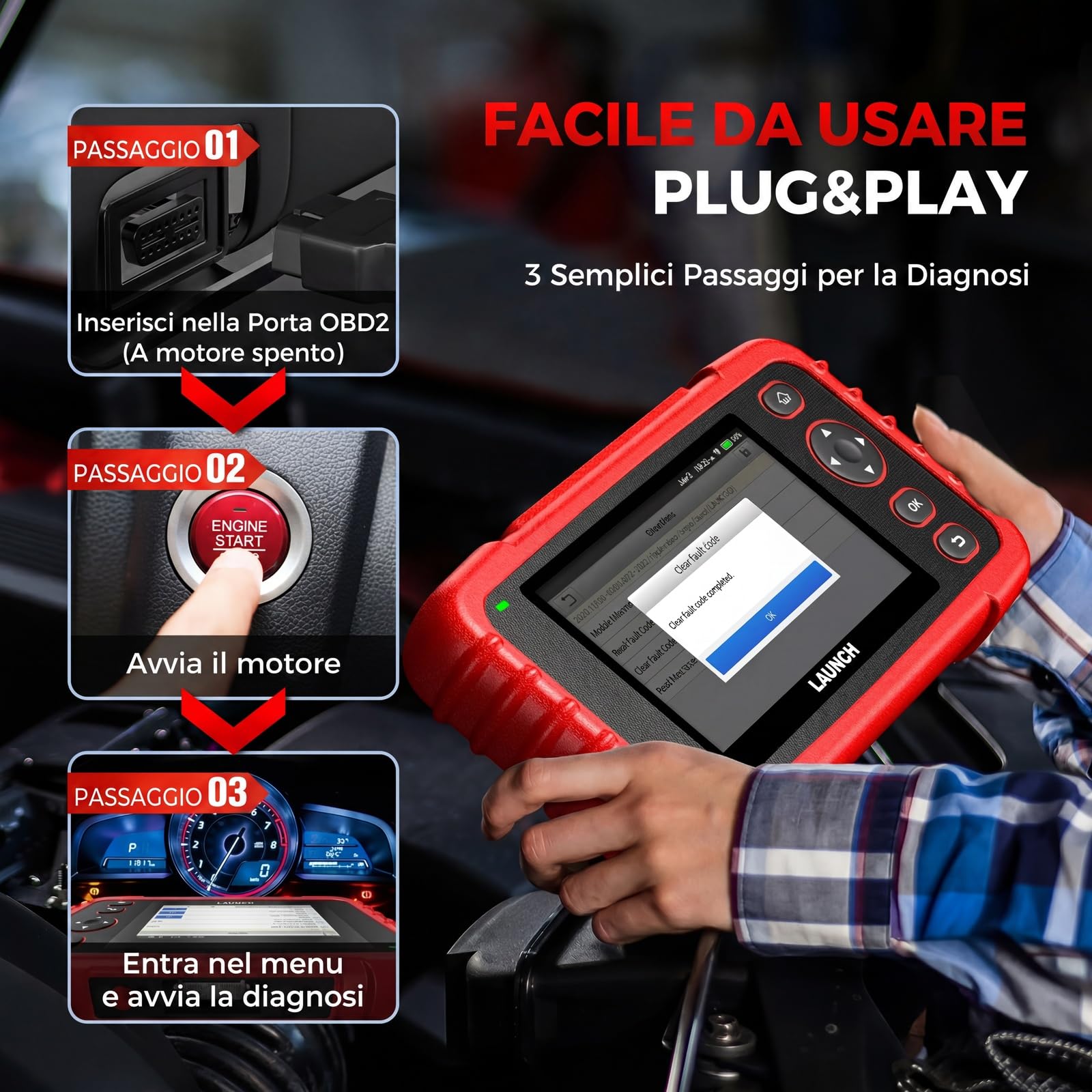 LAUNCH CRP123X V3.0 64G - Dispositivo diagnostico professionale OBD2 per tutte le auto e marche, diagnosi a 4 sistemi con reset: EPB DPF servizio olio, SAS/BMS test batteria, lettura VIN incluso a