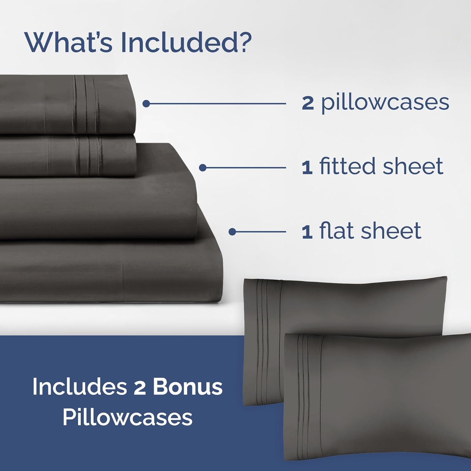 Charcoal 4-Piece Sheet Set & Pillowcase Bedding Bundle (Queen Size) - Complete Queen Sheet Set & 2 Pillowcases with Deep Pockets up to 16 inches - Hotel Luxury Quality - Soft, Breathable and Cooling