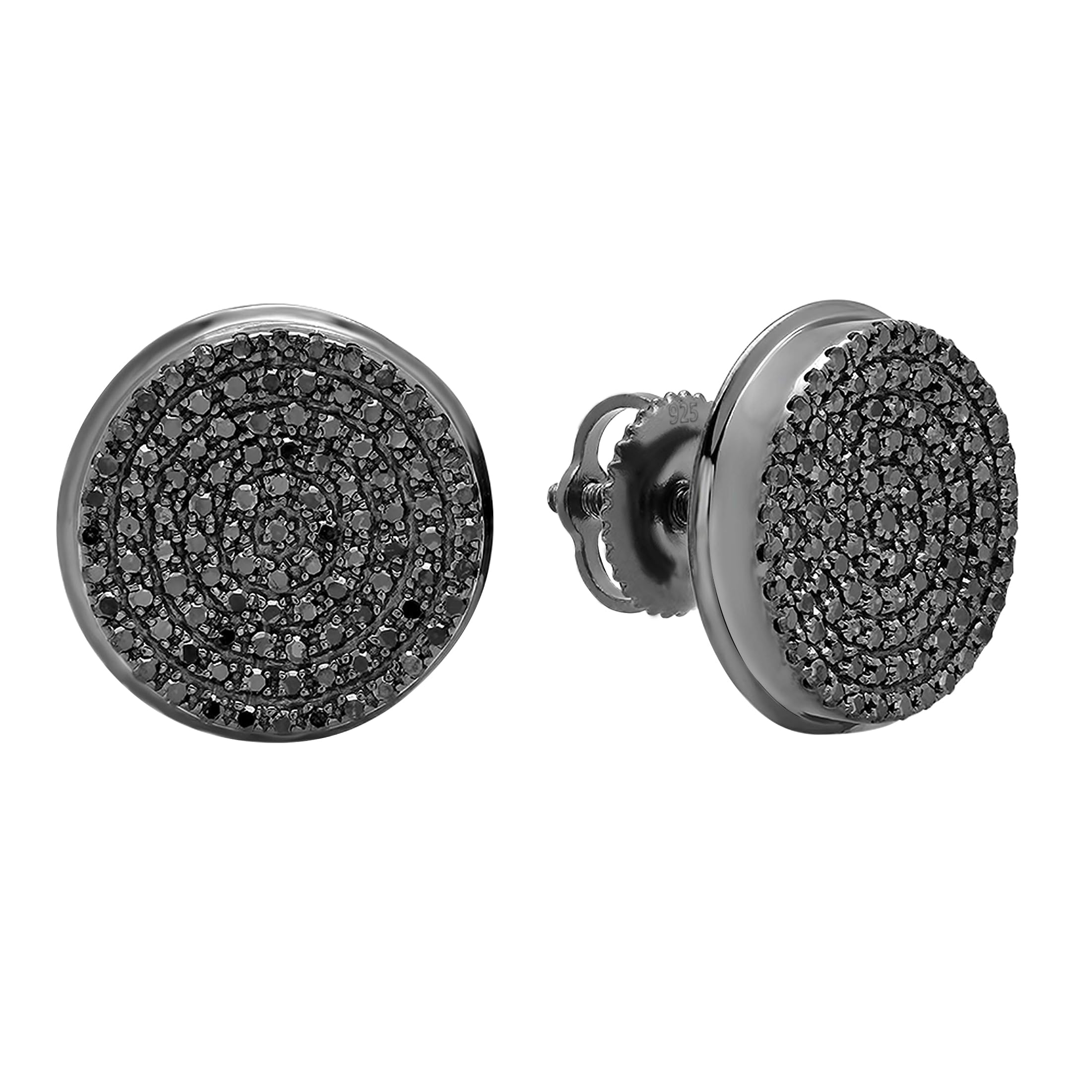 Dazzlingrock Collection Round Black Diamond Hip Hop Unisex Stud Earring (0.40 ctw, Color Black, Clarity Opaque) in Black Plated 925 Sterling Silver