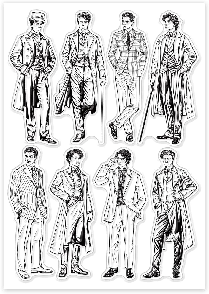 GLOBLELAND Vintage Gentleman Clear Stamps for Cards Making Retro Man Clear Stamp Seals 5.83x8.27inch Transparent Stamps for DIY Scrapbooking Photo Album Journal Home Decoration