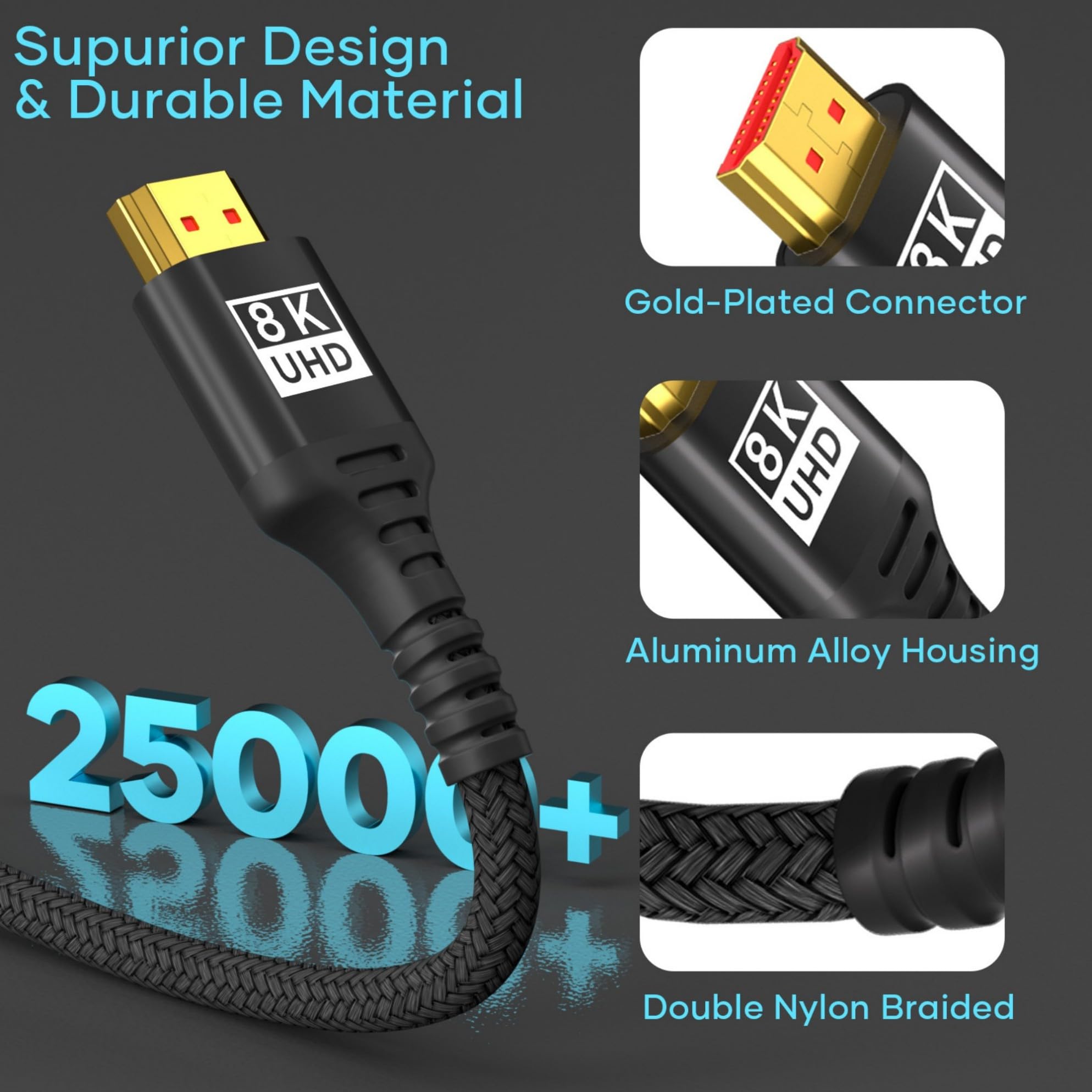 Cavo HDMI 2Metro 8K,cavo HDMI 2.1 altissima velocità 48Gbps CAVO hdMI 8K@60Hz 4K@144Hz,Cavo Hdmi supporta eARC HDR10 3D HDCP 2.2 e 2.3,compatibile con PS5/4 HDTV X-Box Lettore Blu-ray/Monitor/Laptop