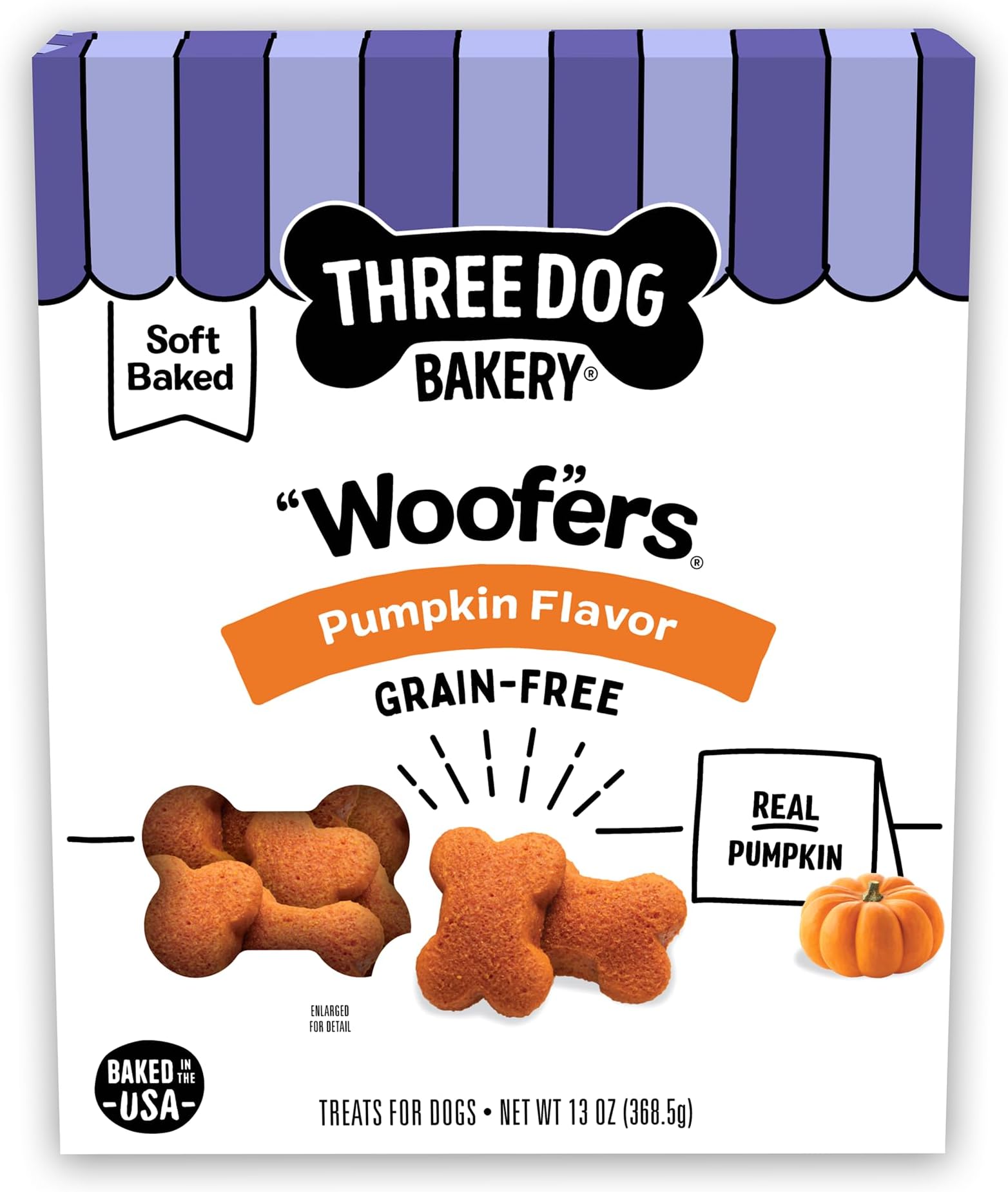 Three Dog Bakery Woofers Pumpkin Dog Treats - 13 oz Bag