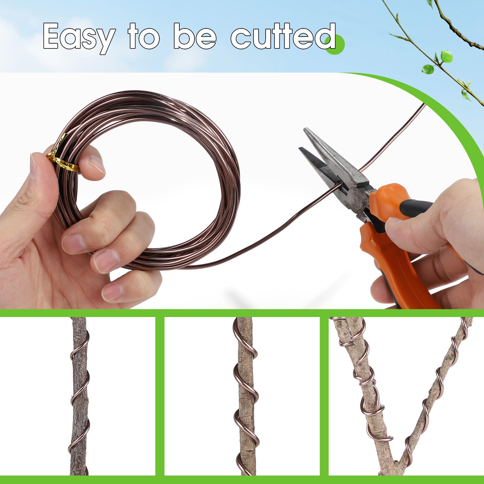 Filo per bonsai, in alluminio, per bonsai, per il fissaggio di piante, filo bonsai in alluminio anodizzato, 5 rotoli da 5 misure (1/1,5/2/2,5/3 mm), per un totale di 164 piedi