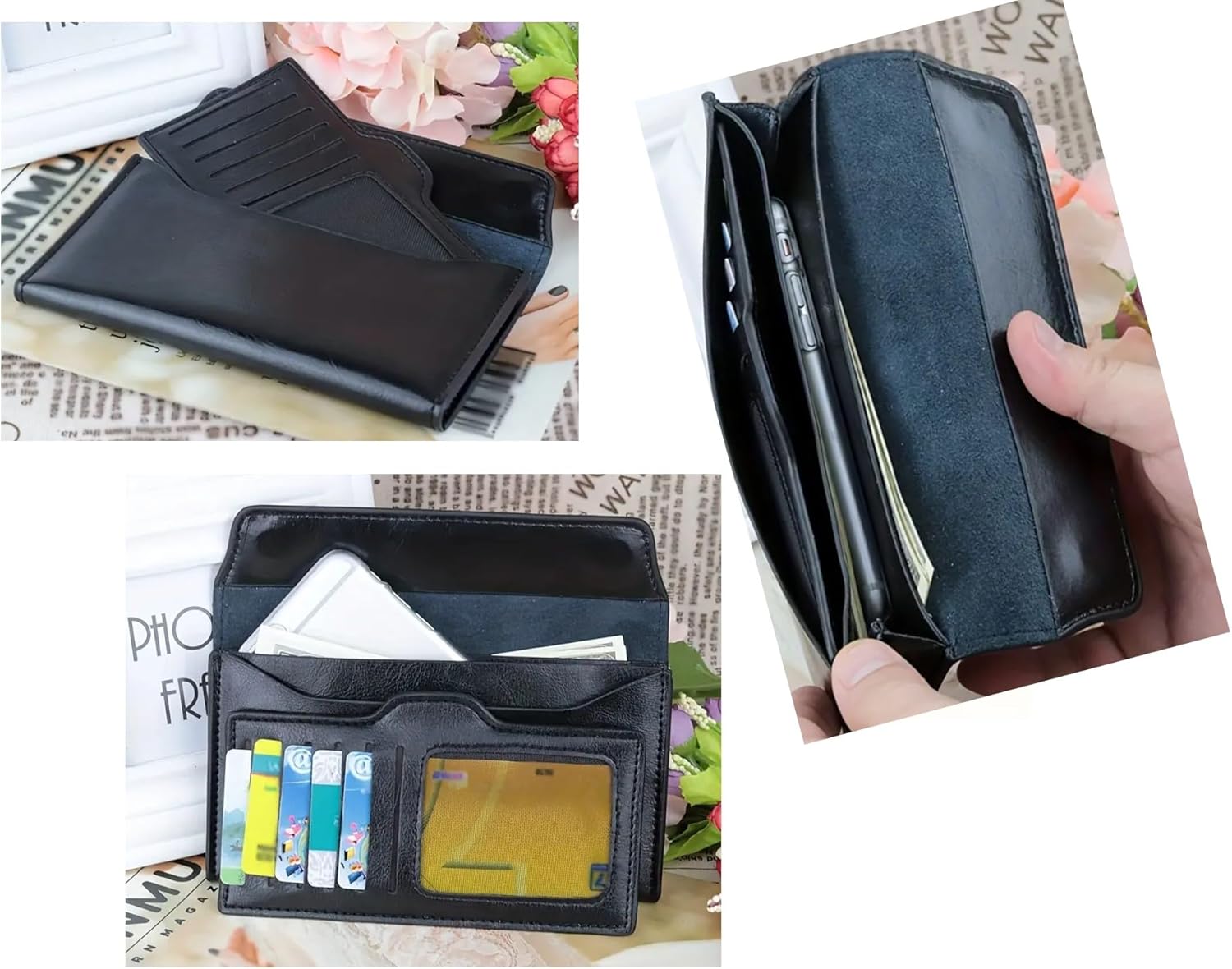 Women's Genuine Real Leather Slim Envelope Wallet with Detached Card Holder with Magnetic Closure, Phone Holder Clutch (Wine Red) - Image 6