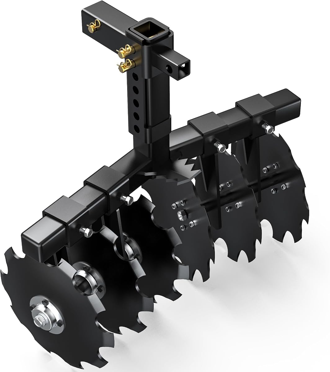YITAMOTOR 28" Width Disc Plow Harrow with 2" Receiver Mount for ATV/UTV | 28" Disc Plow Harrow with Universal 2" Receiver Mount. Heavy Duty Pull Behind, Adjustable Height. Fits ATV/UTV.