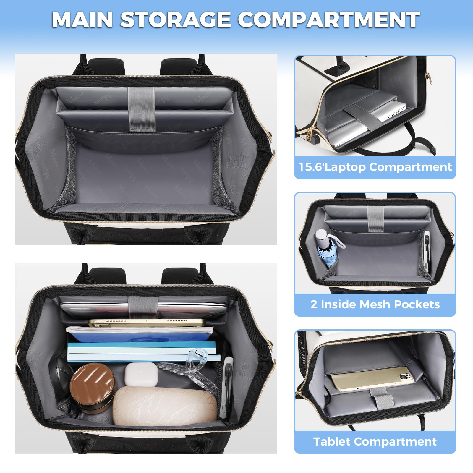 Mochila de almuerzo aislada para mujer, mochila de trabajo para laptop de 15.6 pulgadas con puerto de carga USB, mochilas para computadora universitaria resistente al agua, bolsa de almuerzo 6