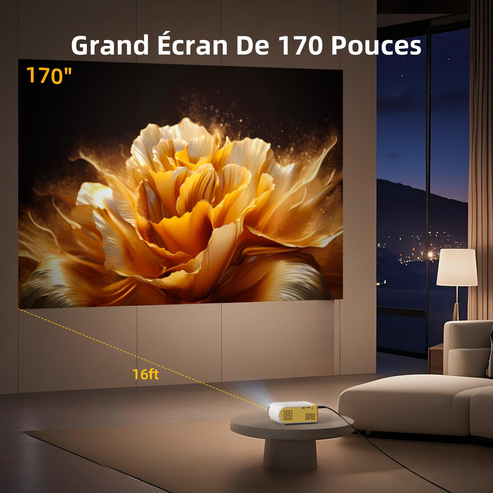 Mini Projecteur Video 4K 1080P Supporte, Videoprojecteur Portable avec WiFi et Bluetooth 5.4, Retroprojecteur de Cinéma D'extérieur, Projecteurs Vidéo avec Haut-Parleur