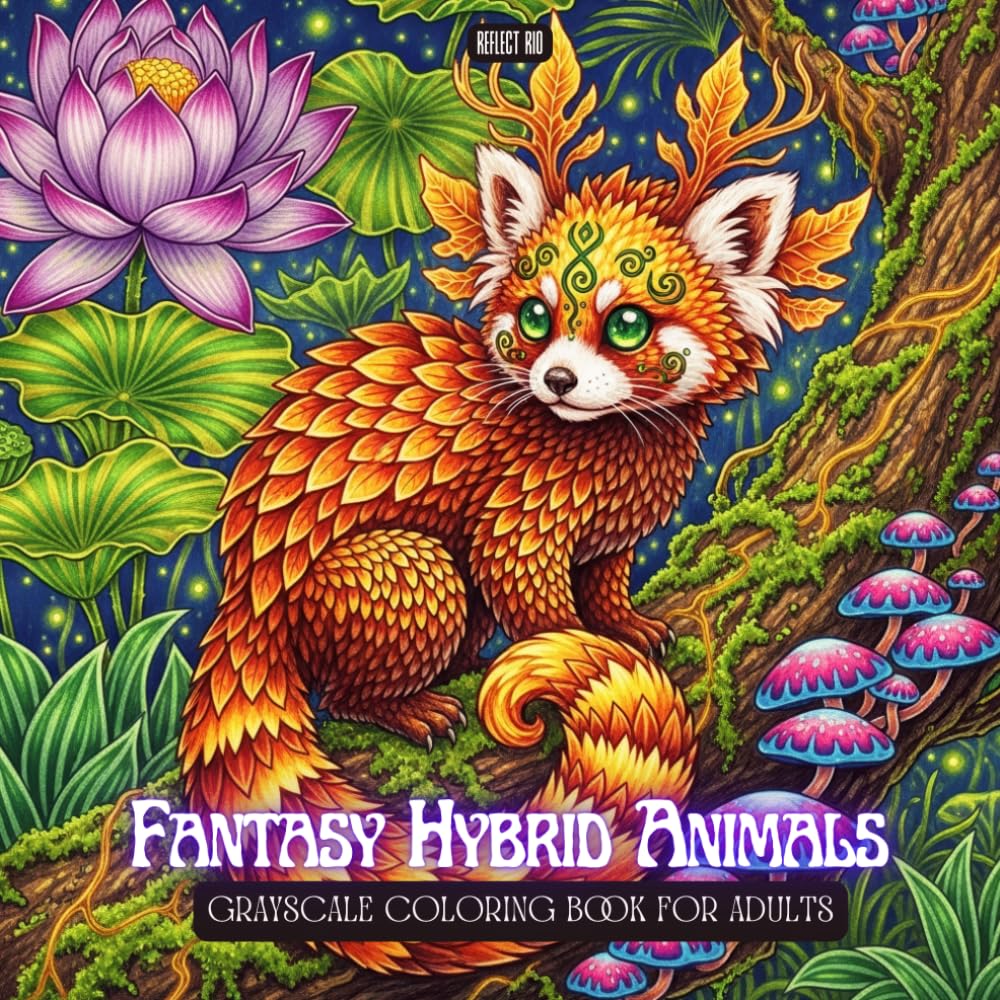 Fantasy Hybrid Animals Coloring Book: Magical Creatures Blending Animals, Plants and Elements in Beautiful Dreamlike Scenes for Adults (Fantasy Grayscale Coloring Book for Adults)