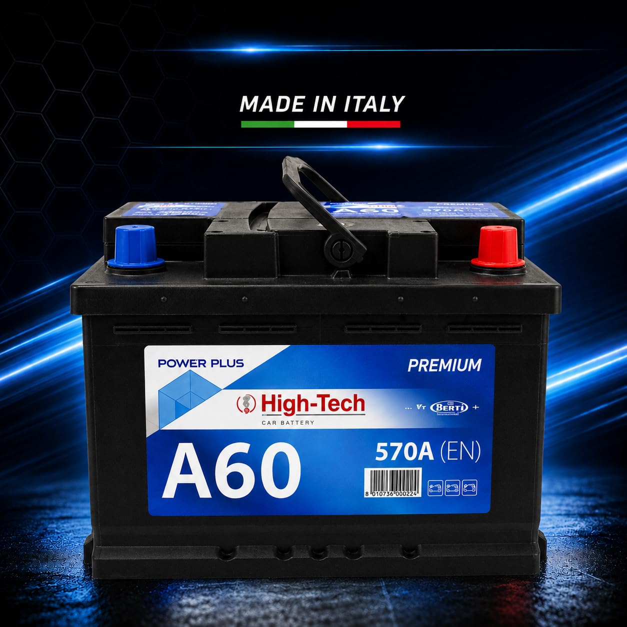 HIGH-TECH Batteria Auto Power Plus, 60 AH/570 EN Made in Italy