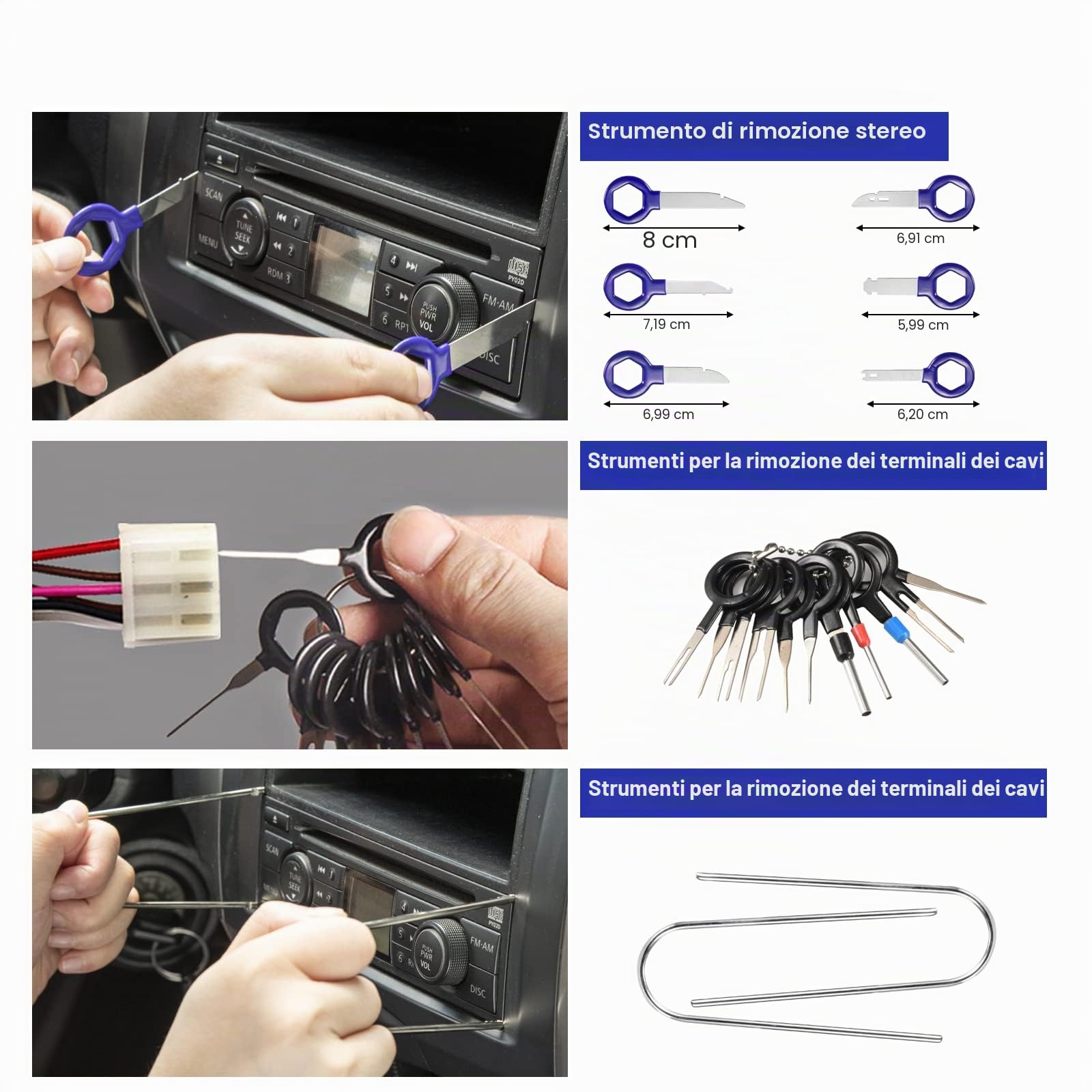 250 Pezzi Kit Smontaggio Pannelli Auto Attrezzi Auto Strumento di Rimozione Auto Cunei di Plastica Leve Kit di Installazione Strumenti per Smontare Pannello Interno Auto Radio (Blu)