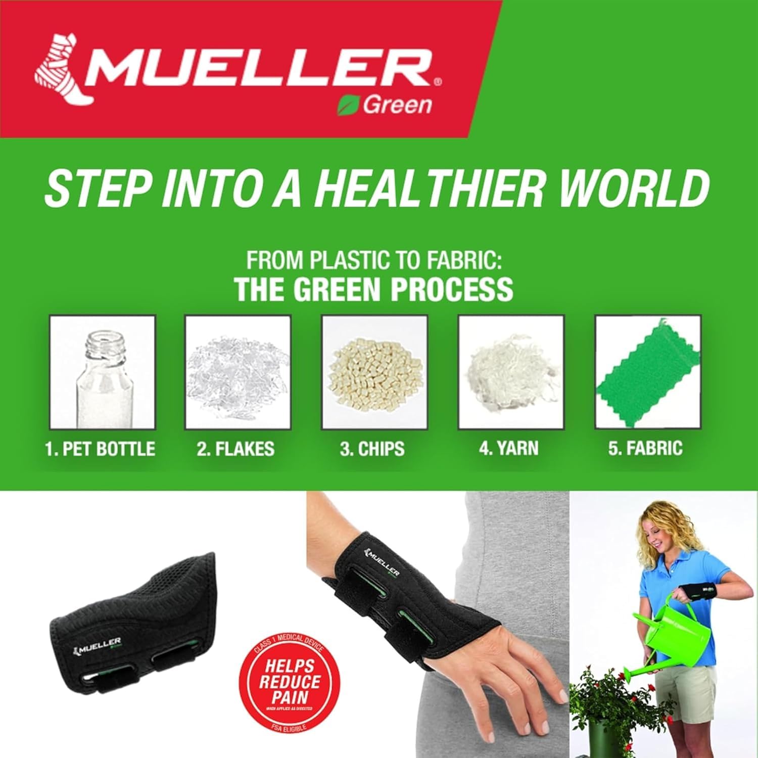 MUELLER Sports Medicine Green Fitted Wrist Brace for Men and Women,Wrist Pain Relief Support,Ideal for Carpal Tunnel,Tendonitis,Arthritis,Right Hand,Black,Large/X-Large,(Pack of 2)