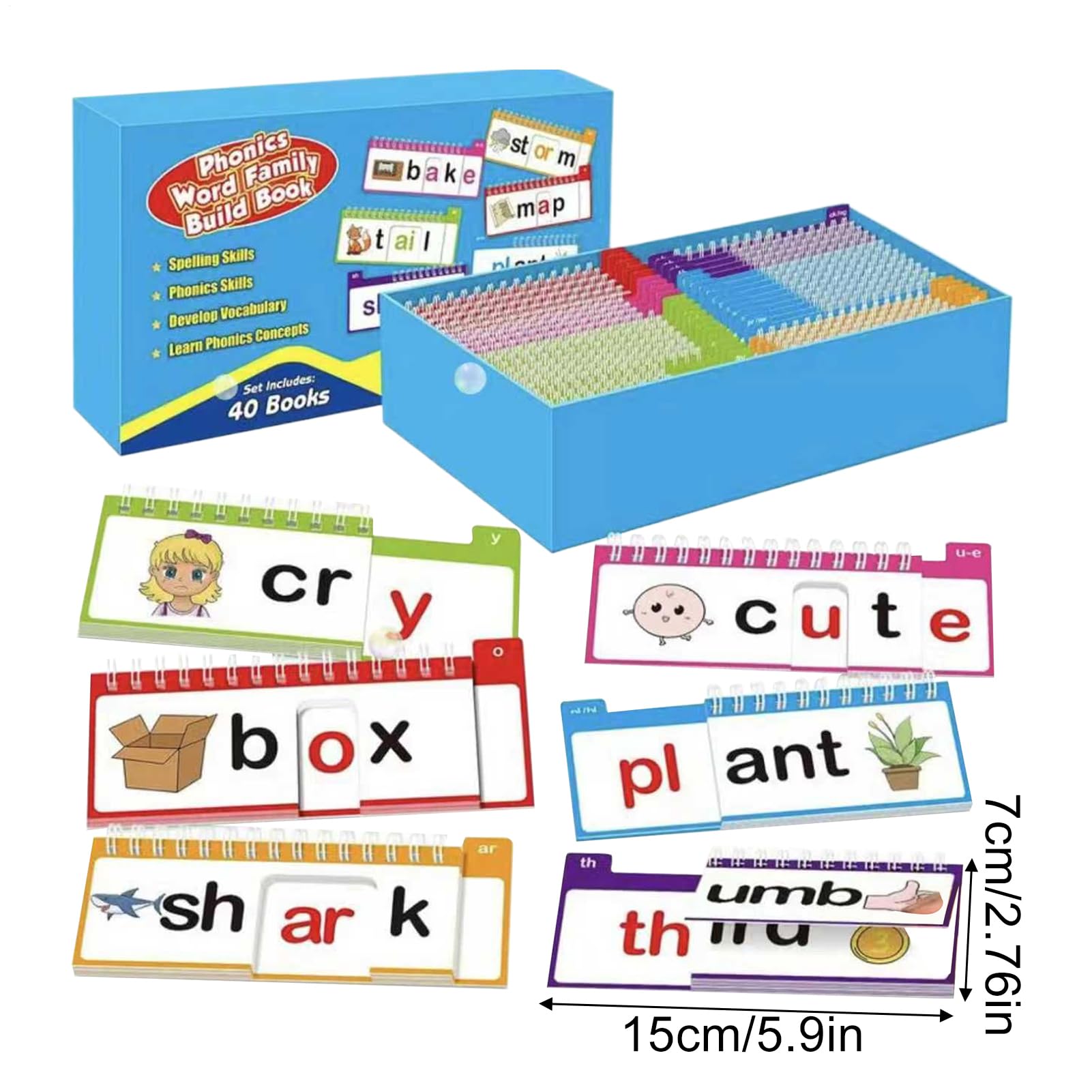 Word Family Build Book | 40 Pieces English Learning Books,Sight Words Flash Cards - for Kids Ages 3-8, Classroom, Preschool, Homeschool, Early Learning