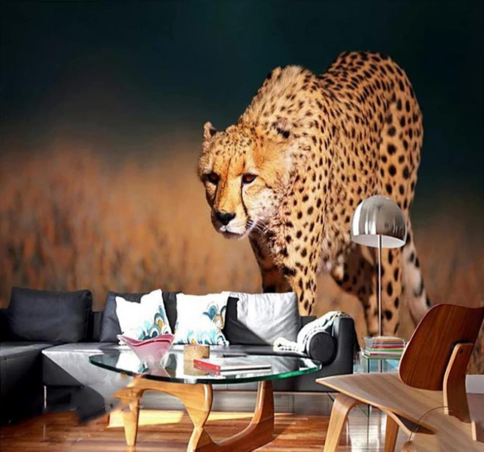 XLMING Minimalist Three Dimensional Animals Cheetah Unique 3D Wallpaper Luxury Silk Study Dining Feature Sofa Grey Bedroom Living Room Tv Decorative Wall-430cm×300cm