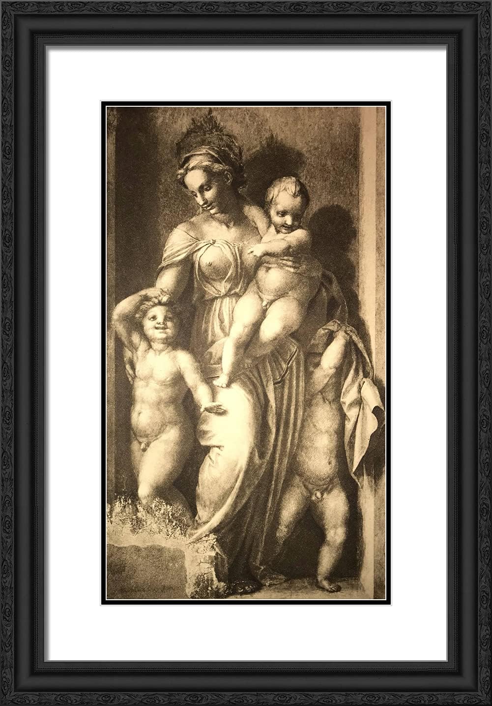 ArtDirect Del Sarto, Andrea 17x24 Black Ornate Framed Art Print with Double Matting Titled: Charity II