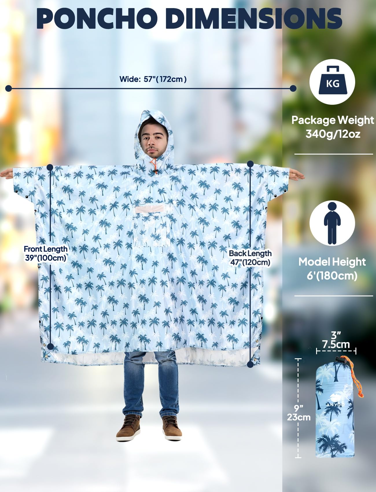 ANYOO Leichter Wasserdichter Regenponcho Regenjacken mit Ärmeln Mehrzweck | Belüftet, mit Kapuze, PU8000mm H₂O, Schutzdecke, Unterschlupf Plane, für im Freien Camping Wandern Angeln, Einheitsgröße