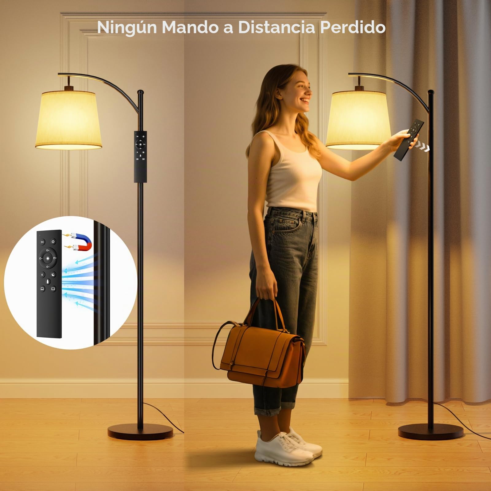 Lámpara de Pie para Salón, Lámpara de Pie Led con Control Remoto, Interruptor de Pie, 3 Temperaturas de Color, Adecuada para Salón, Dormitorio y Oficina