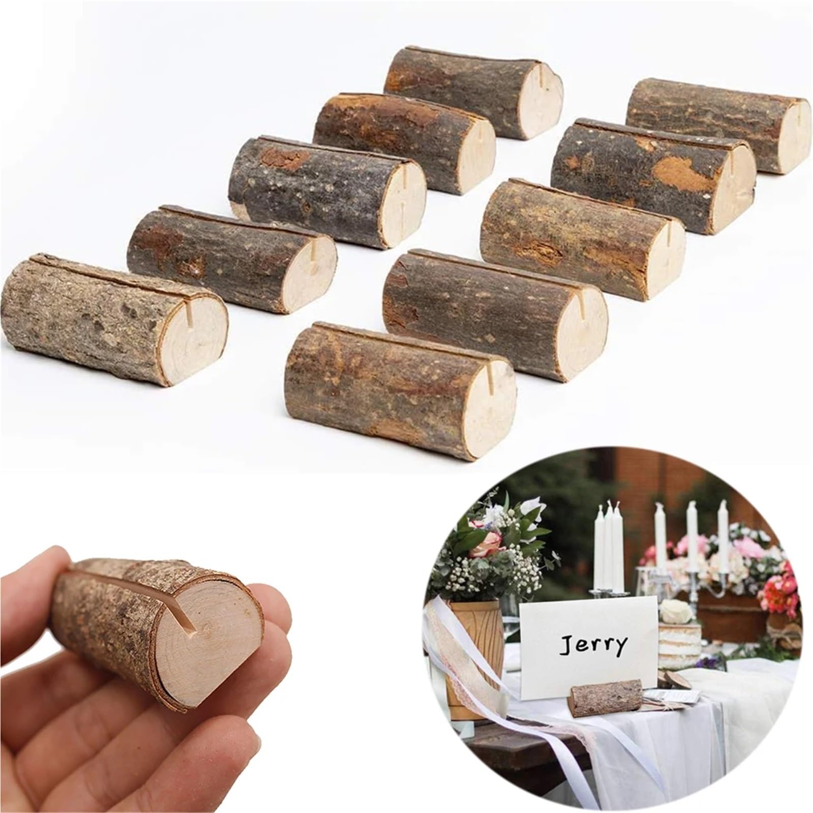 Portatarjetas de madera, 20 unidades, soporte de madera para tarjetas de nombre, menú de mesa para mesa de boda, número de nombre, imágenes