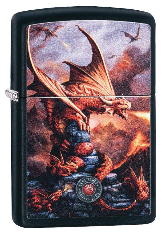 Zippo Black Matte Red Dragon Anne Stokes Fire Breathing Dragon Black Matte Pocket Lighter