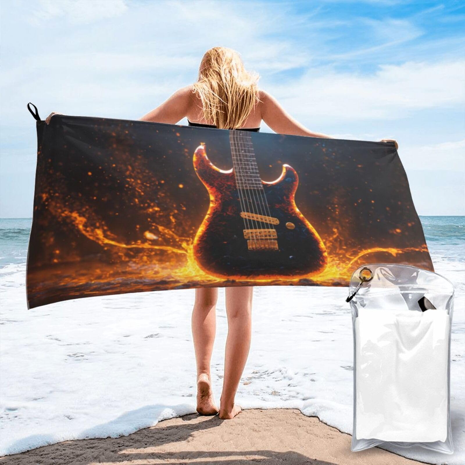 JBJGKHLP Electric Guitar Print Quick Dry Portable Towel For Beach Camping Hiking Yoga Fitness Outdoor Adventures