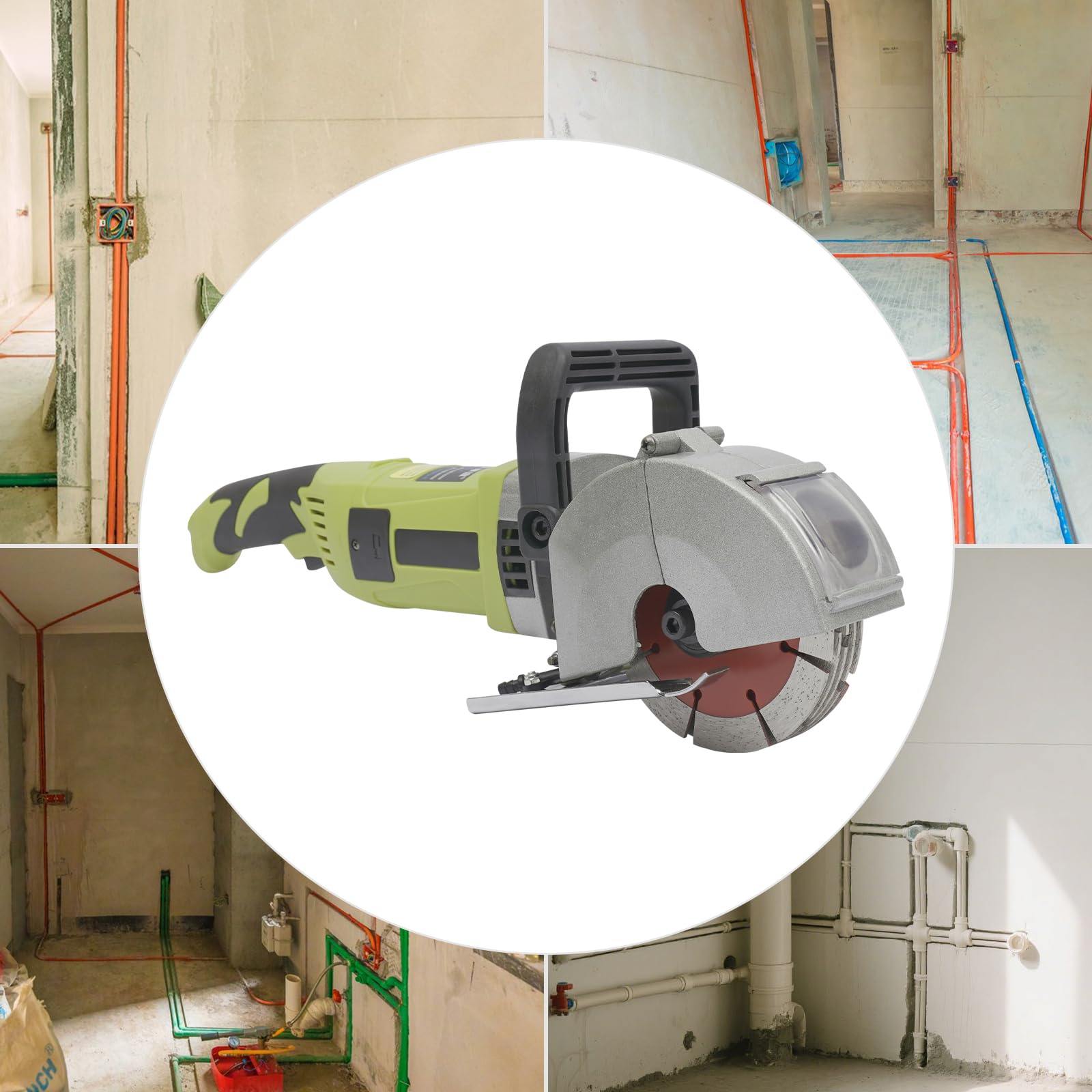 Fresadora de muros | Fresadora ranurada | 4000 W | Disco de diamante 6500 rpm | Trabajo sin polvo con conexión de agua | Para hormigón y ladrillo | Giratorio 360°