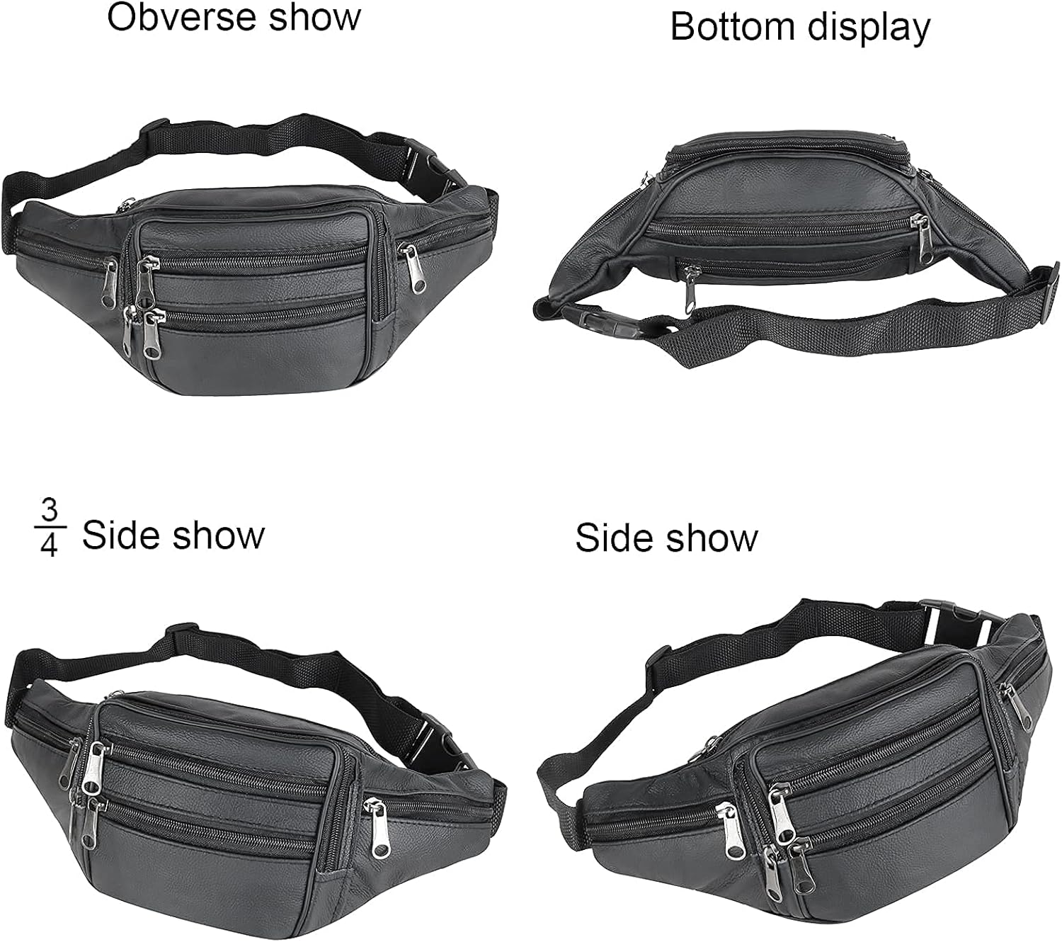 7 Pockets Leather Fanny Pack Travel Waist packs Waist Pack Suitable for Outdoor Mountaineering Travel Camping Cycling Running etc updated version Fanny packs (Black) - Image 9
