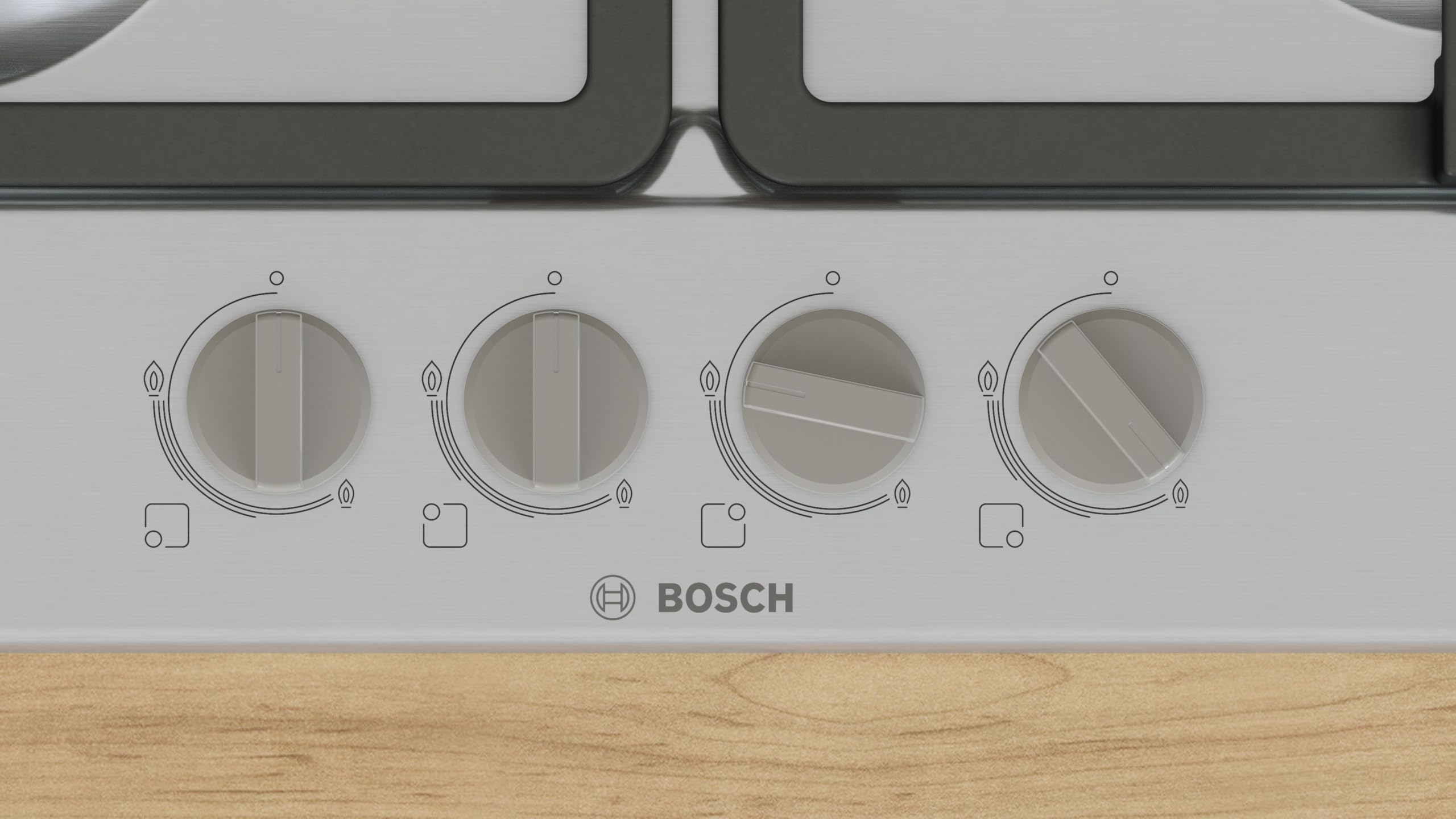 Bosch, Series 4, PGP6B5K90 60cm Gas Hob with 4 burners, 2 Dishwasher suitable cast iron pan supports, new standard sword dials, Front control — view 2