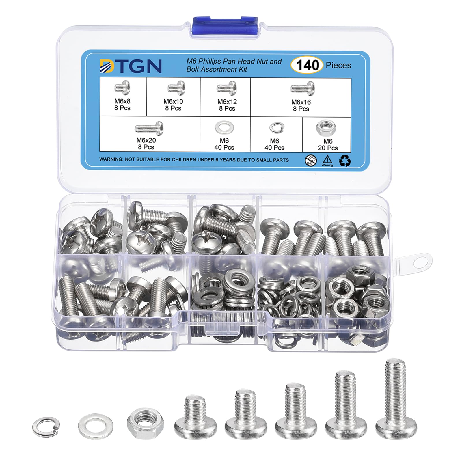 DTGN 140Pcs Machine Screws Assortment Kit, M4 M5 M6 Phillips Pan Head Nut and Bolt Assortment Kit