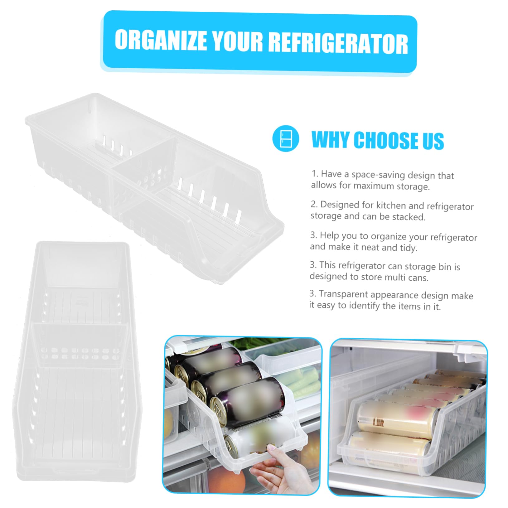 Soporte para Latas de Refrigerador Blanco de Pp, Organizador Apilable | Identificación Fácil de Artículos, Uso en Nevera y Cocina, Apto para Soda Can y Alimentos