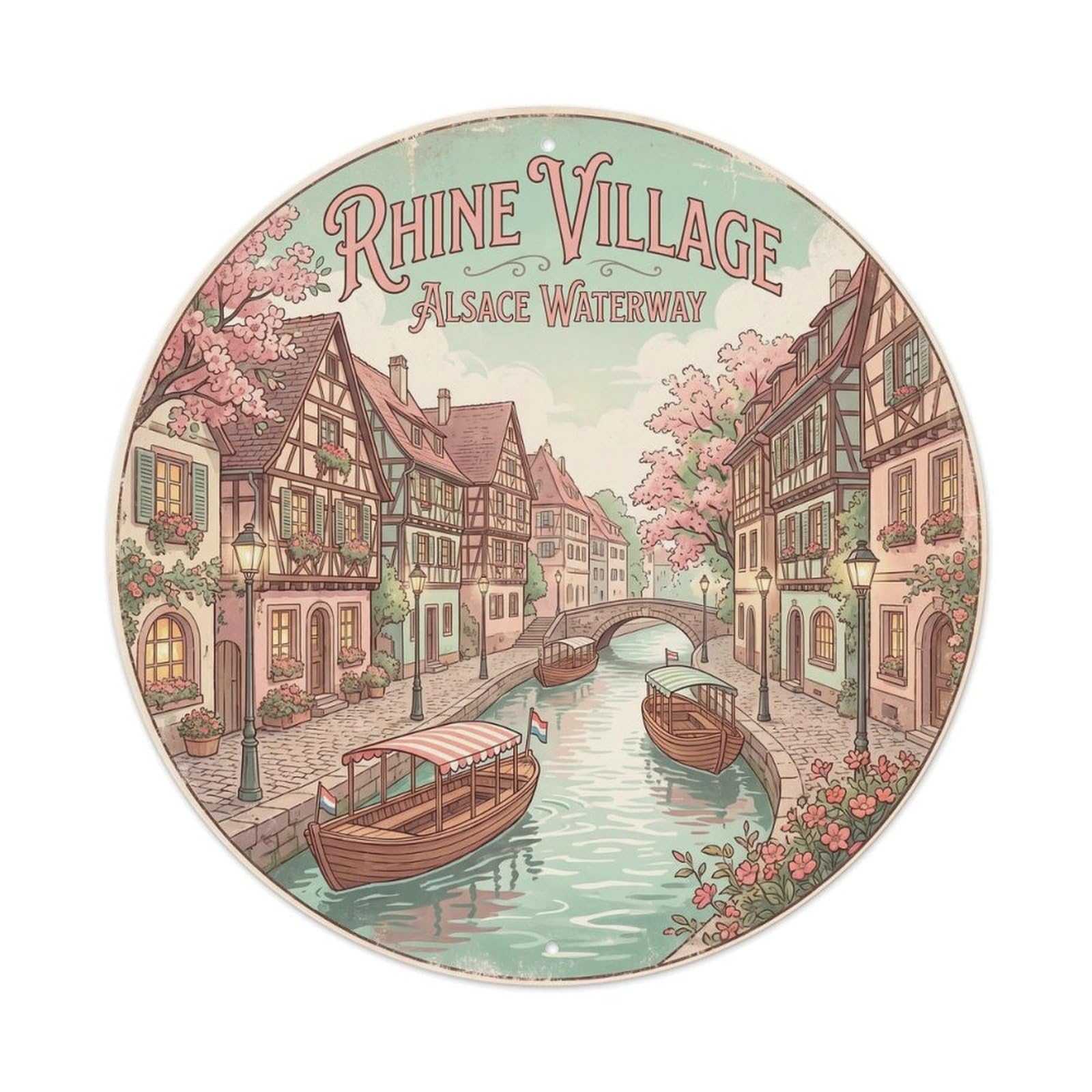 Vintage Travel Alsace Rhine Metal Tin Sign