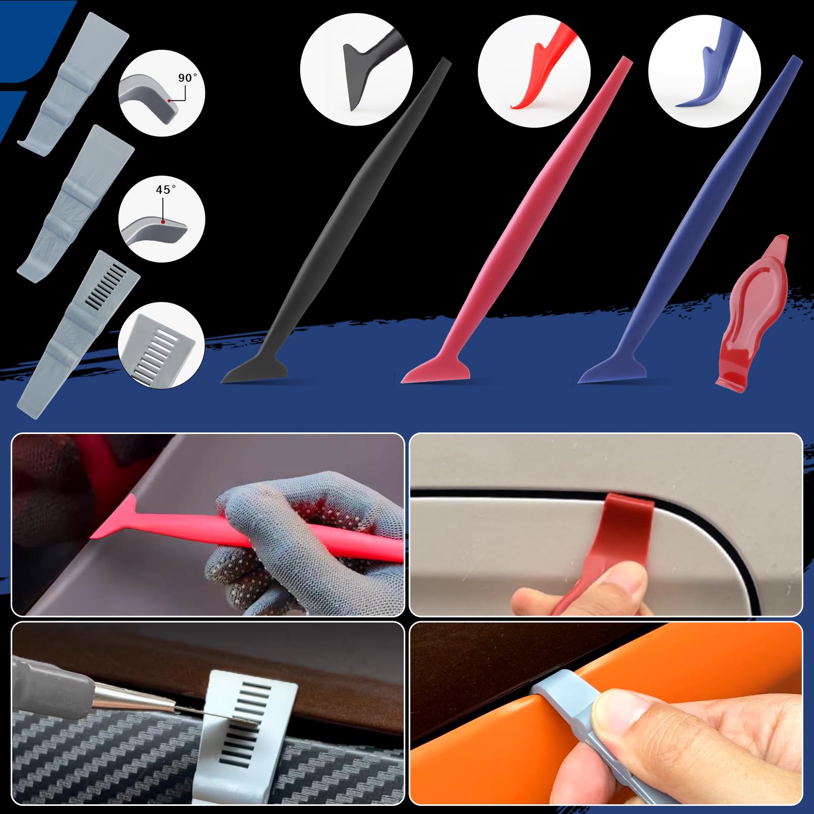 Arayker Car Wrap Tool Kit Vehicle Wrapping Tools Vinyl Wrap Applicator Tool Kit Window Tint Tools with Gloves & Vinyl Wrap Magnetic Holder for Car Wrapping, Window Tinting - 5