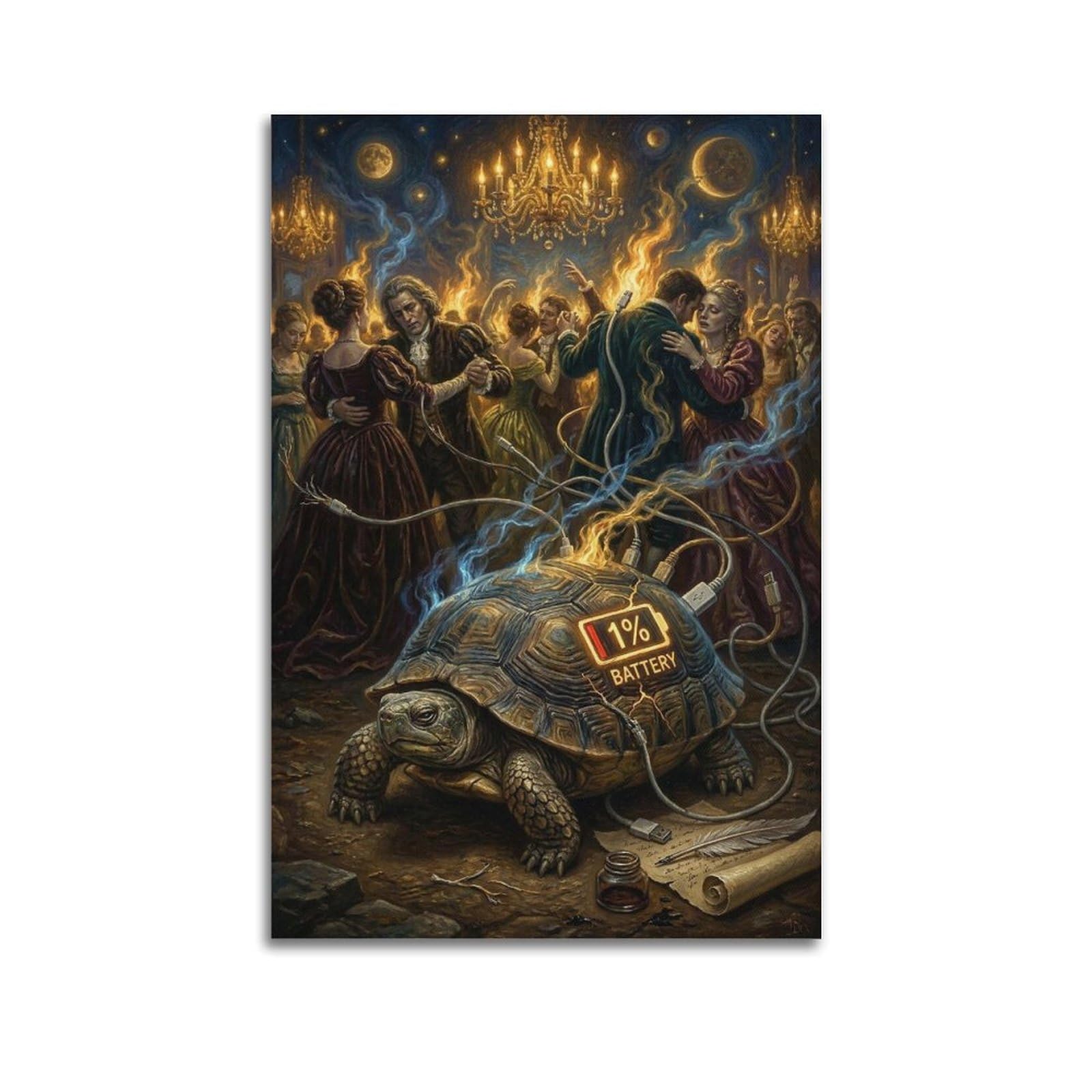 XKUGA Surreal Vintage Animal Poster Turtle Drained Battery Satire Modern Decorative Canvas Prints - Ideal Wall Art for Family, Man Cave, Game Room, Boys & Girls Bedroom 20x30inch(50x75cm)