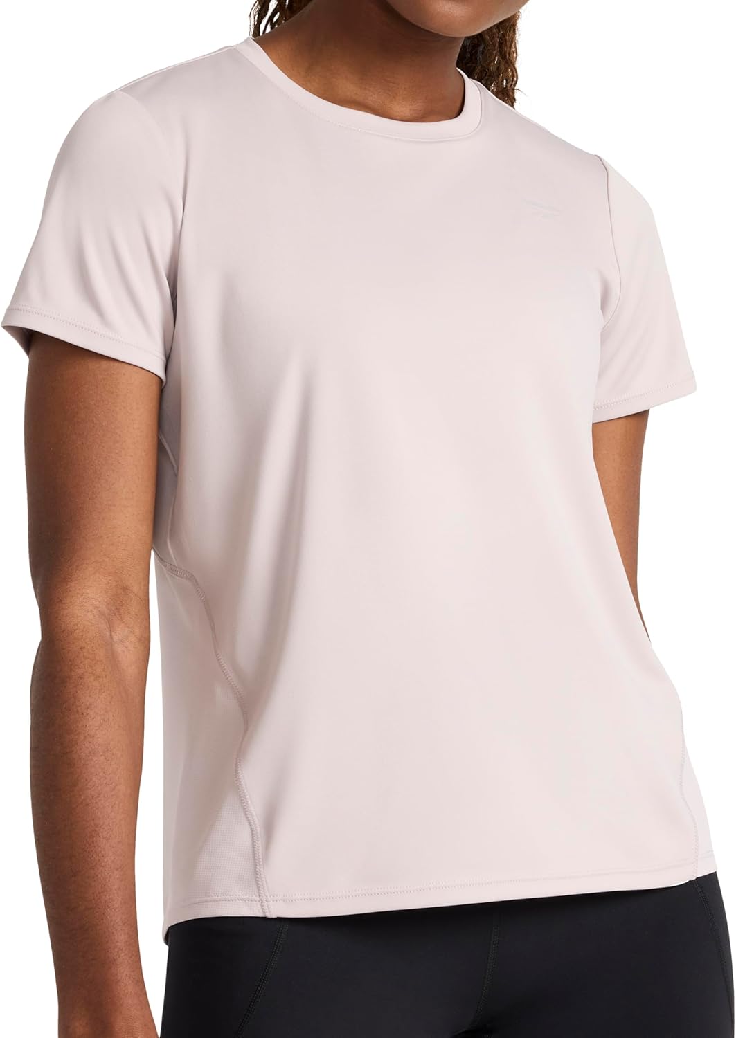 Reebok Womens Small Logo Short Sleeve Crewneck T-Shirt, Lightweight, Moisture Wicking