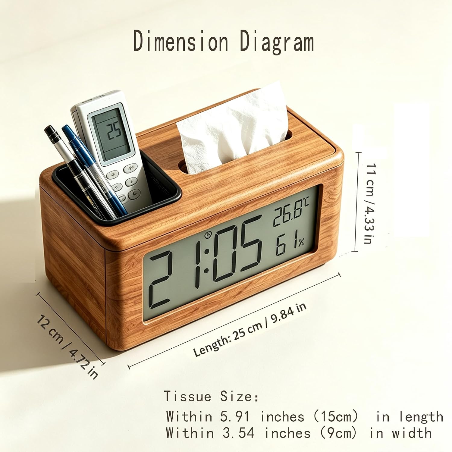 Smart Desktop Weather Clock Tissue Box with Storage Organizer