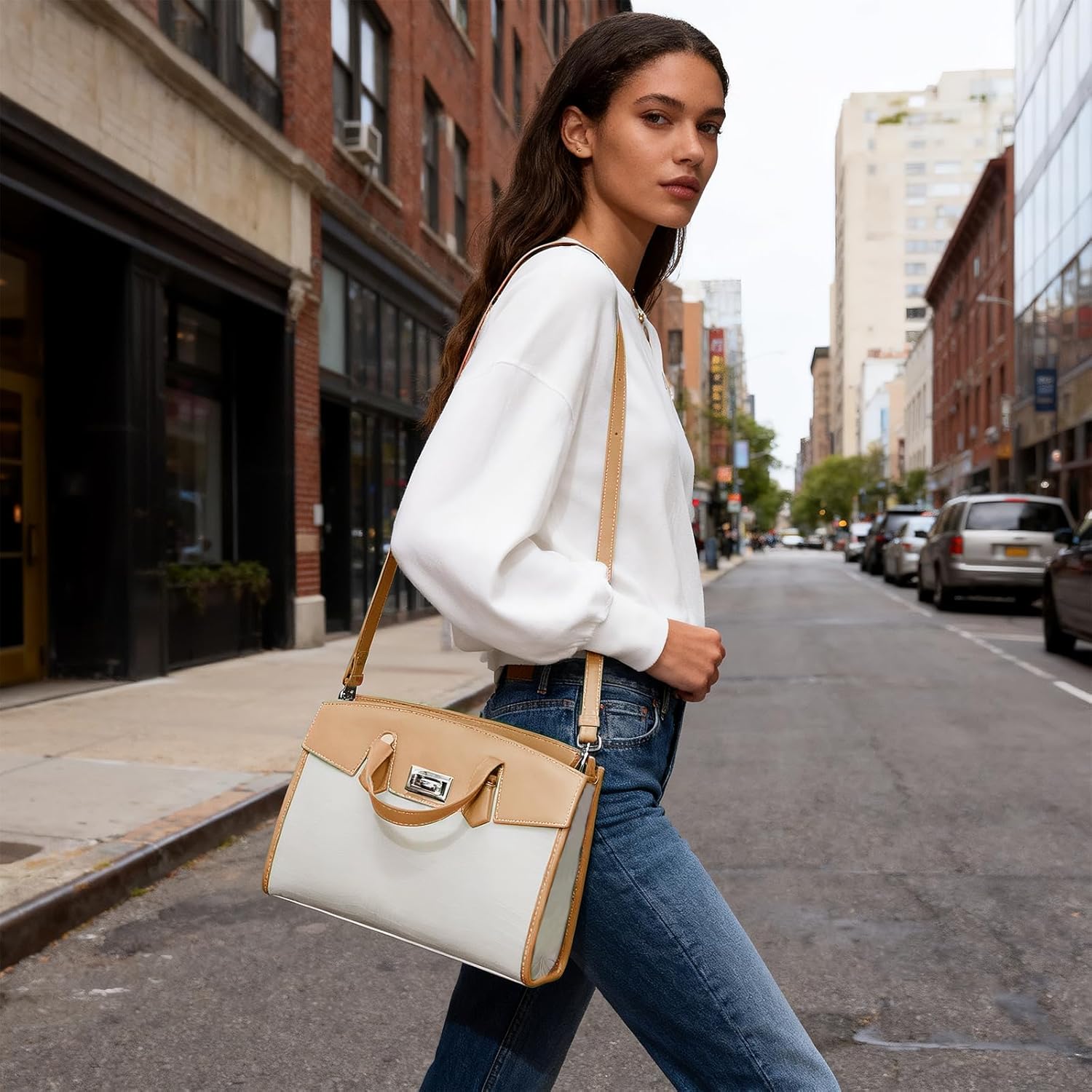 Luxury Women's Leather Tote Bag, two-tone Design, Premium Organic Leather, Professional Business Travel Handbag - Image 2