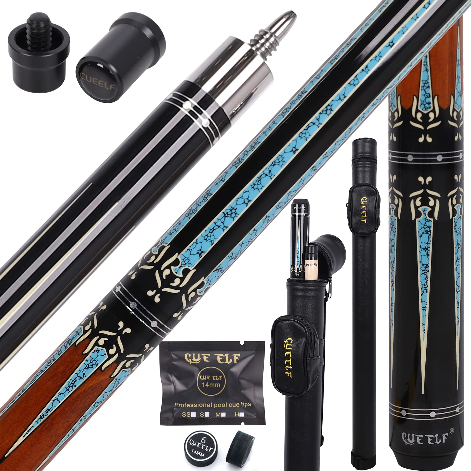 CUEELFPool Cue Stick,Low Deflection Shaft Billiard Cue Sticks with 1X1 Hard Case,Professional Billiards Ques Sticks with 13mm Tips,19.5-20 oz Pool Stick Set
