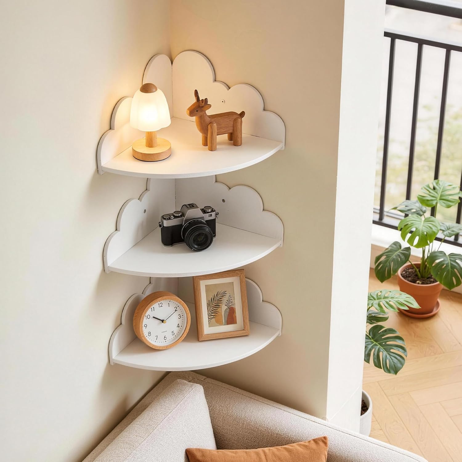 White Cloud Floating Corner Shelves Set of 3, Corner Shelves Wall Mounted for Kids Room Nursery, Cloud Decor Wall Shelf & Nubes para Decorar Cuarto Storage Shelves for Toys Plants