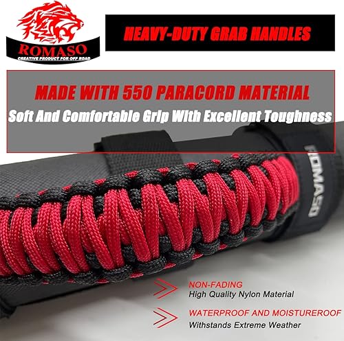Miniatura 64 de Asas de agarre de barra antivuelco para Jeep, asas de agarre de cuerda de paracaídas compatibles con Jeep Wrangler YJ TJ JK JL & Gladiator JT Negro